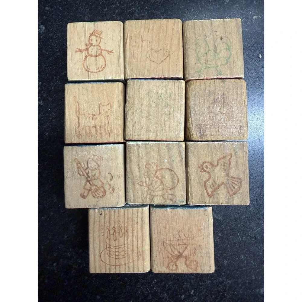 1930s–40s Disney‎ Wooden Alphabet Blocks Halsam Mickey Pluto Figaro Fiddler Pig